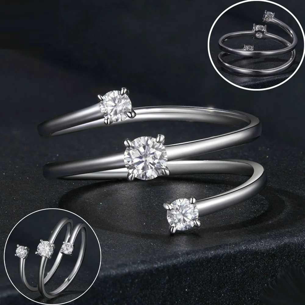 COSYA Full Moissanite Ring For Women 100% S925 Silver D VVS1 Round Lab Diamond MultiLayer Wrapped Adjustable Ring Fine Jewely