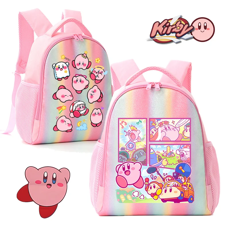 

Stars Kirbys Schoolbag Girls Sweet Cartoon Bookbag Cute Rainbow Backpack for Elementary School Students Stationery Pouch Gifts