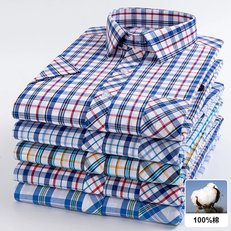 Plaid Kurzarm Shirts Für Mann Baumwolle Überprüft Bunte Neue Mode Sommer Junge Junge Strand Kleidung Komfortable Casual Shirts