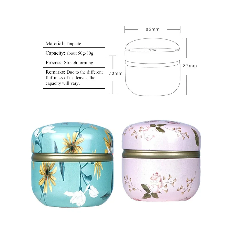 Mini Tea Storage Container 50-80g Round Tinplate Double-sealed Tea Tins Tea Coffee Herb Candy Chocolate Sugar Spices Storage Jar