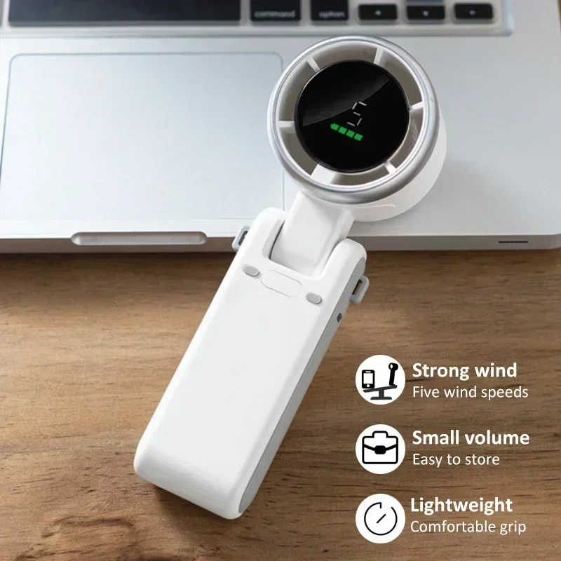 

Motorcycle Hanging USB Charging Neck Outdoor 180 Foldable Handheld Fan, High Speed Turbine Power USB 1800Mah with Strap