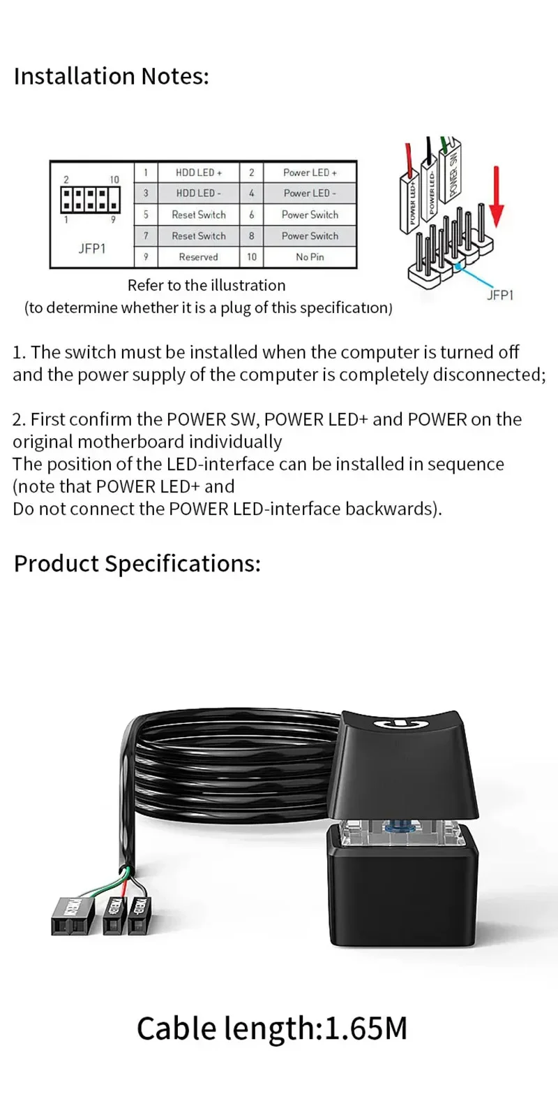 Elough-interruptor de escritorio para ordenador, luces LED de 1,8 M, placa base de PC, botón de encendido/apagado de arranque externo, Cable de extensión para el hogar y la Oficina