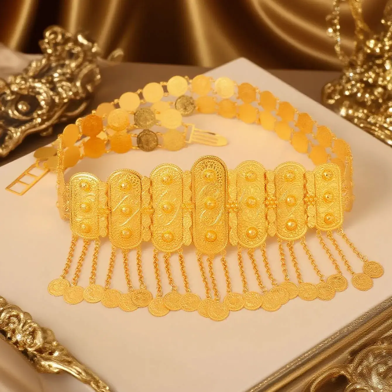 1PC gold plated turkish women chain belts kurdish bridal belts arabic totem dangling waist chain festival jewelry