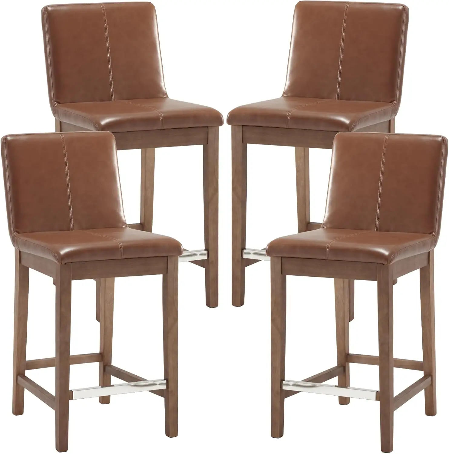 Chairus Bar Stools Set Of 4 High Bar Stool Chair Pu Leather Upholstered Barstools With Solid Wood Legs And Back For Kitchen