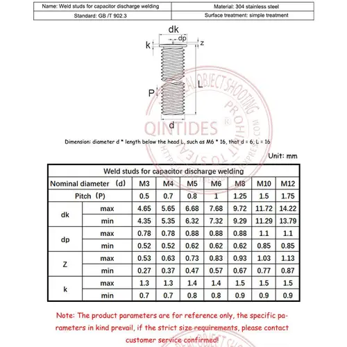 Imagen 2 del producto QINTIDES 50/1000 Uds M3 M4 M5 M6 pernos de soldadura para soldadura de descarga de condensador tornillos de soldadura por puntos de acero inoxidable clavos de soldadura