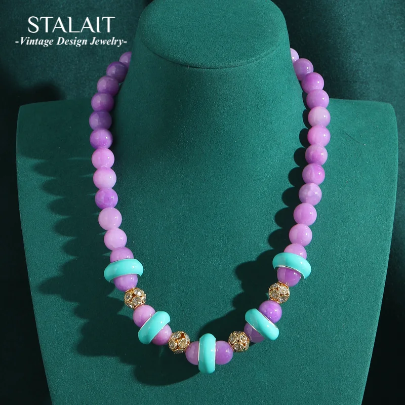 

Vintage Purple Beads Necklace Bohemian Jewelry Girls Accessories For Women Beauty Luxury Designer High Quality 2025 Retro