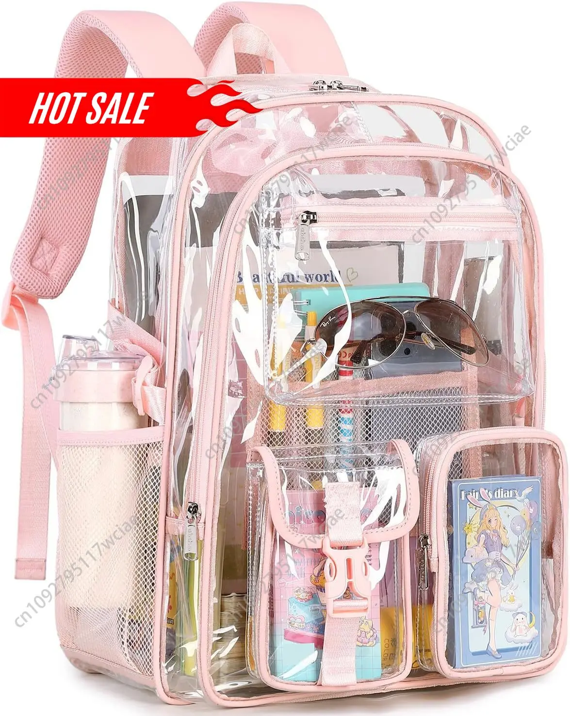 

abshoo Large Clear Backpack For Girls Women School Bookbag Heavy Duty Transparent Backpack (Pink)