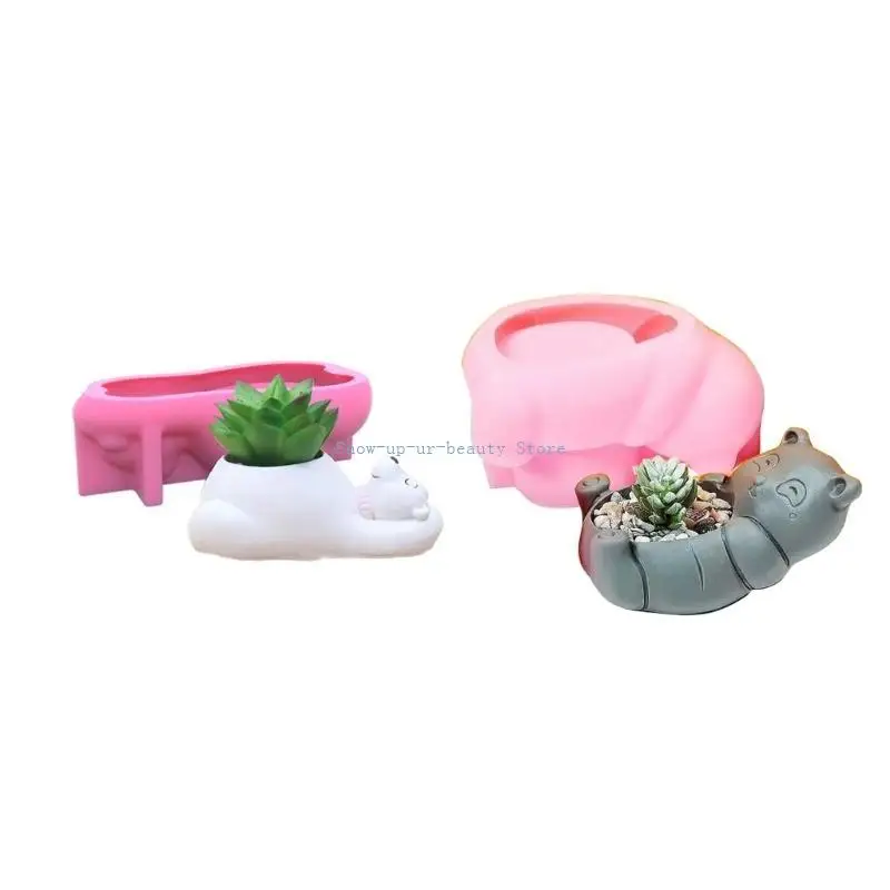 

R9JE Bear Flowerpot Epoxy Resin Mold Plant Pot Concrete Silicone Mold