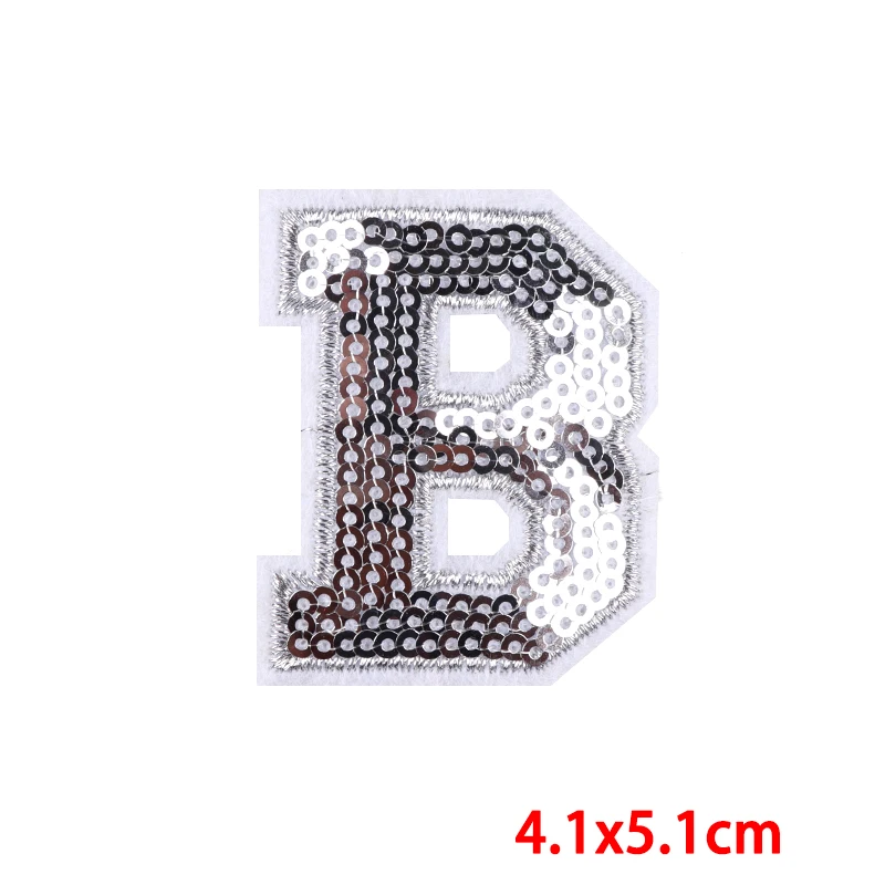 26 Silver Edge Sequin English Letter Combination Embroidery Patch Letter Embroidered Patches On Backpack Shoes Hat Sew Patch DIY