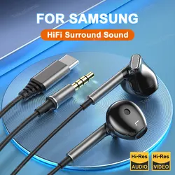 HiFi Type C In-Ear Wired Headphones 3.5mm Stereo Sport Music Earbud Handfree Headset Earphones With Mic For Samsung Xiaomi