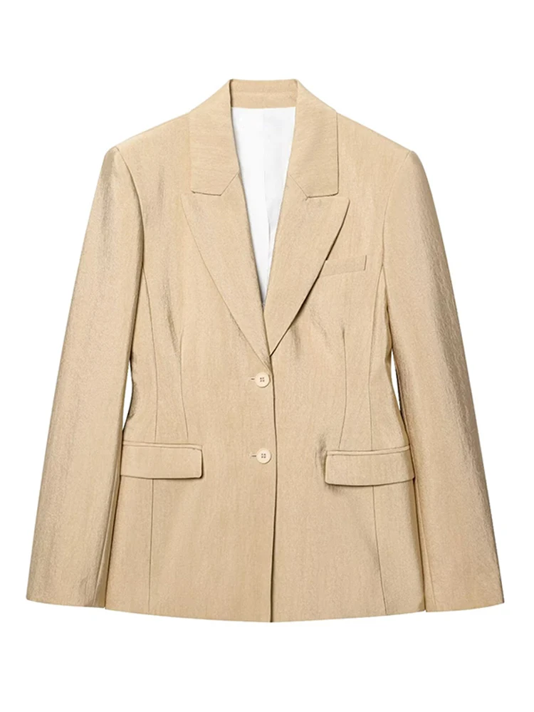 Abrigos de dos botones con solapa de manga larga para mujer, chaqueta holgada con bolsillo plisado liso elegante, traje para señora nueva, ropa de abrigo Formal para oficina de otoño