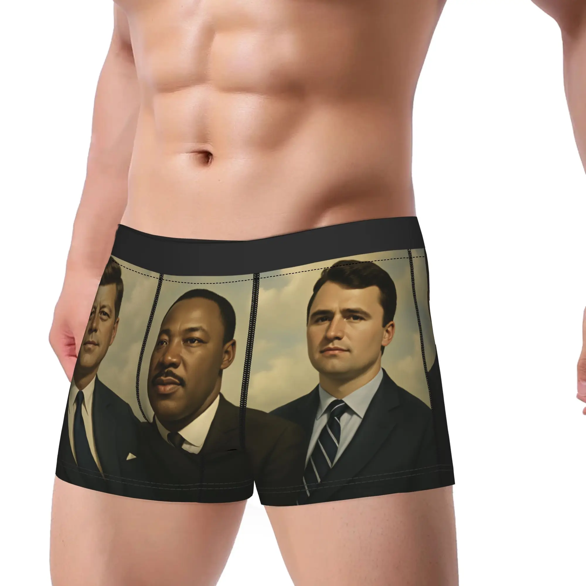 Charlie Kirk Martin Luther King John F Kennedy Portrait Underwear Underpants Boxer Brief Males 3D Pouch Large Size Boxershorts