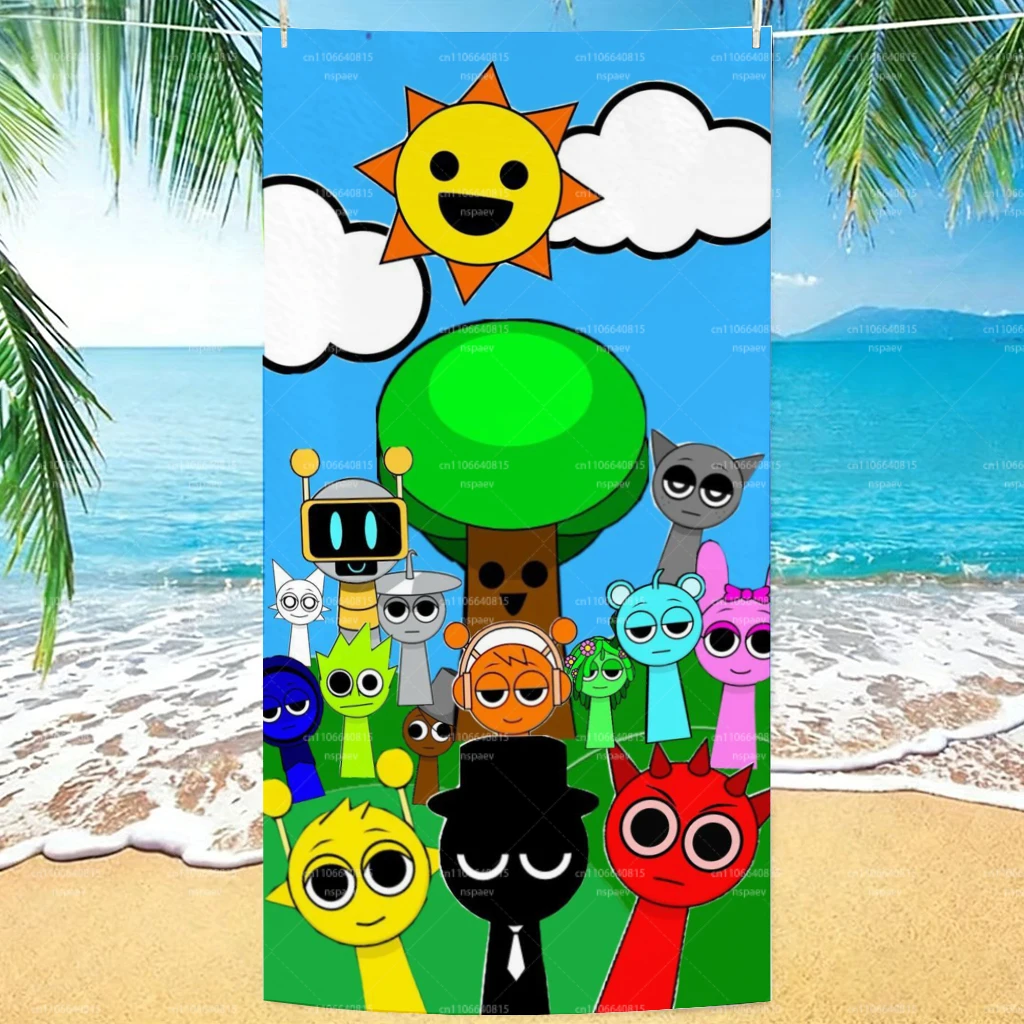 1 Stück Sprunki Incredibox Strandtuch, Sonniges Cartoon-Charakter Badetuch, Weiches Mikrofaser-Pooltuch für Kinder & Fans, Sommer-Strandtuch