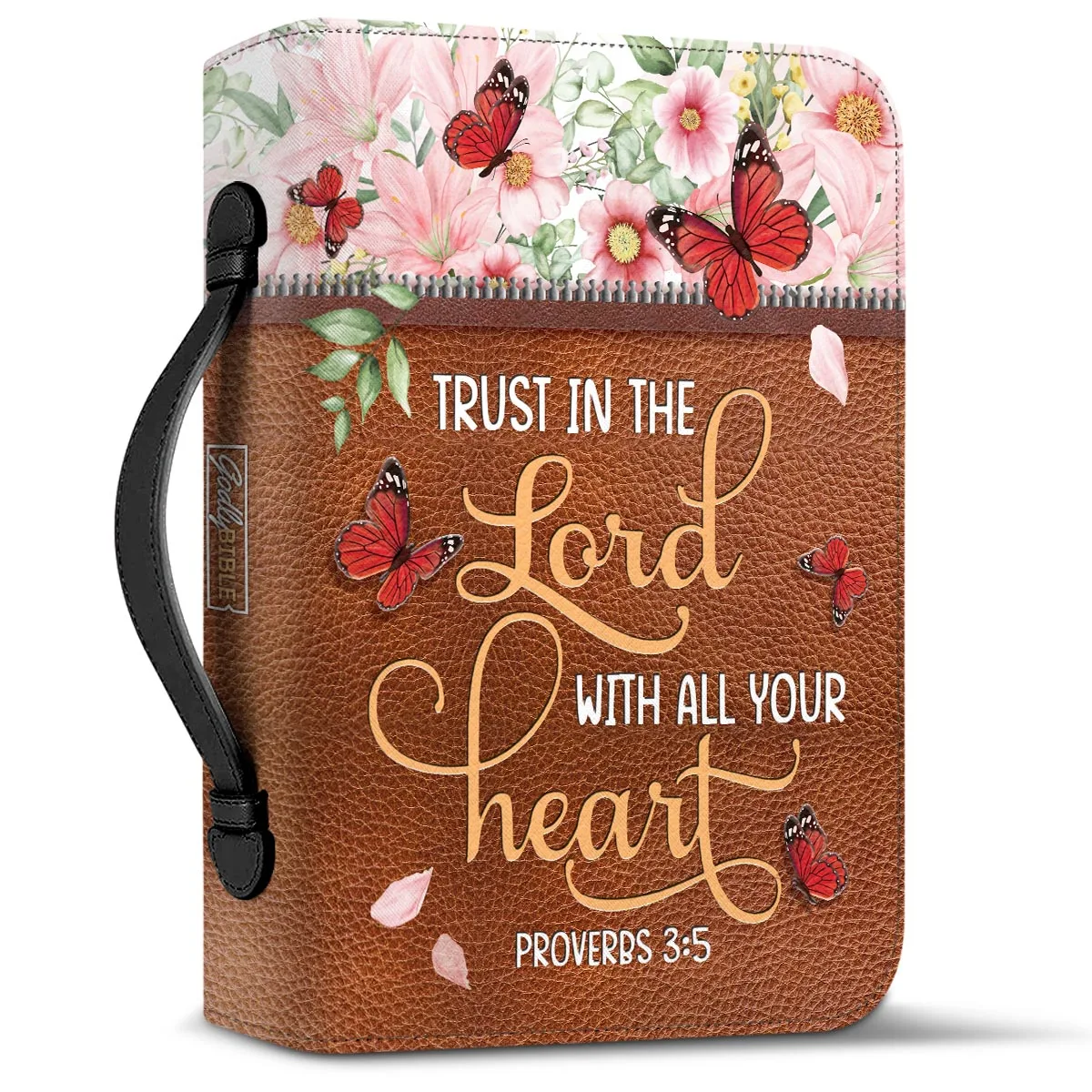 2023 New Bible Storage Bag Pretty Butterflies Floral Bible Verse Trust In The Lord Print Women's Presonalized Bible Cover Case