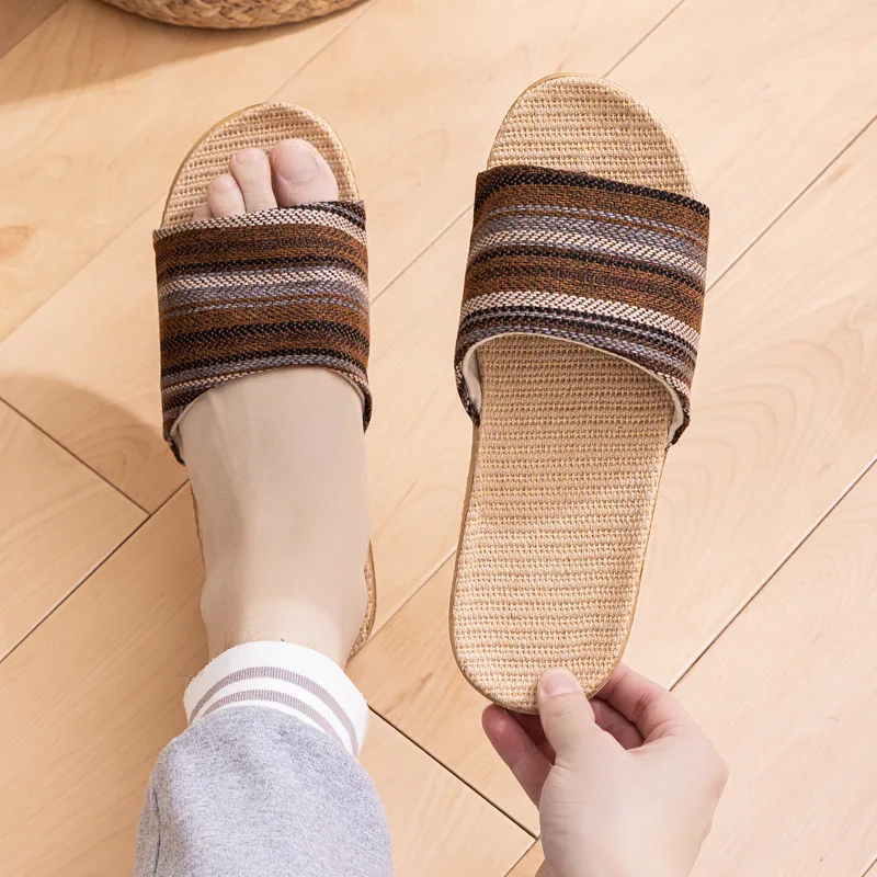 Colorful Women Striped All Season Slippers Quiet Breathable Dorms Open Heel Striped Slippers Non Slip Soft Sole Indoor Slides