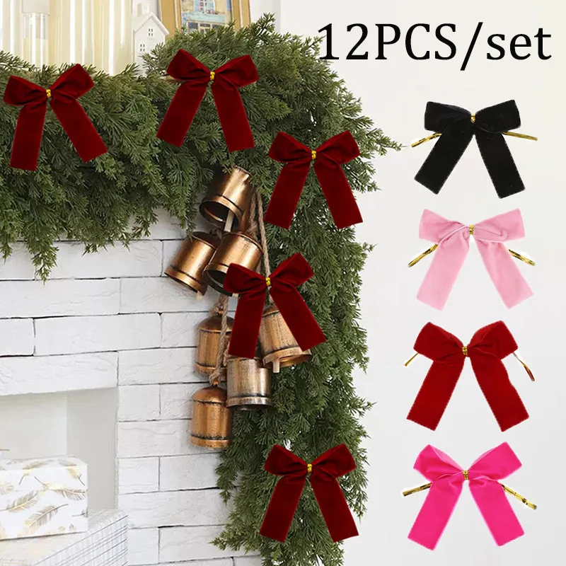 12pcs Christmas tree Bows Decor Holiday Decor Velvet Wreath Bow for Handmade Crafts Garland Multi Functional Decoration
