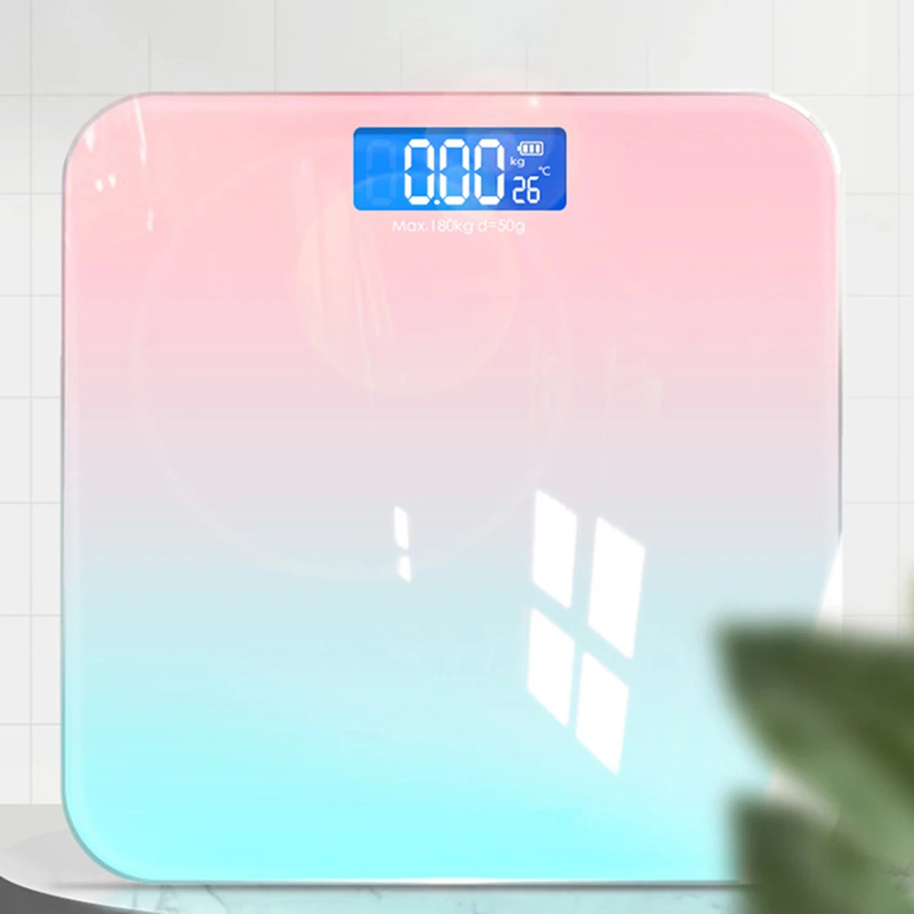 Colore sfumato bilancia elettronica LCD intelligente Display digitale bilancia in vetro bilancia bilancia per la salute del corpo e batteria per la