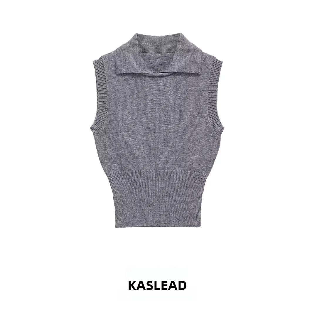 

KASLEAD, новый женский вязаный жилет Faion, топ длиной ort, волокно из полиэстера, откидной воротник, зимний сезон