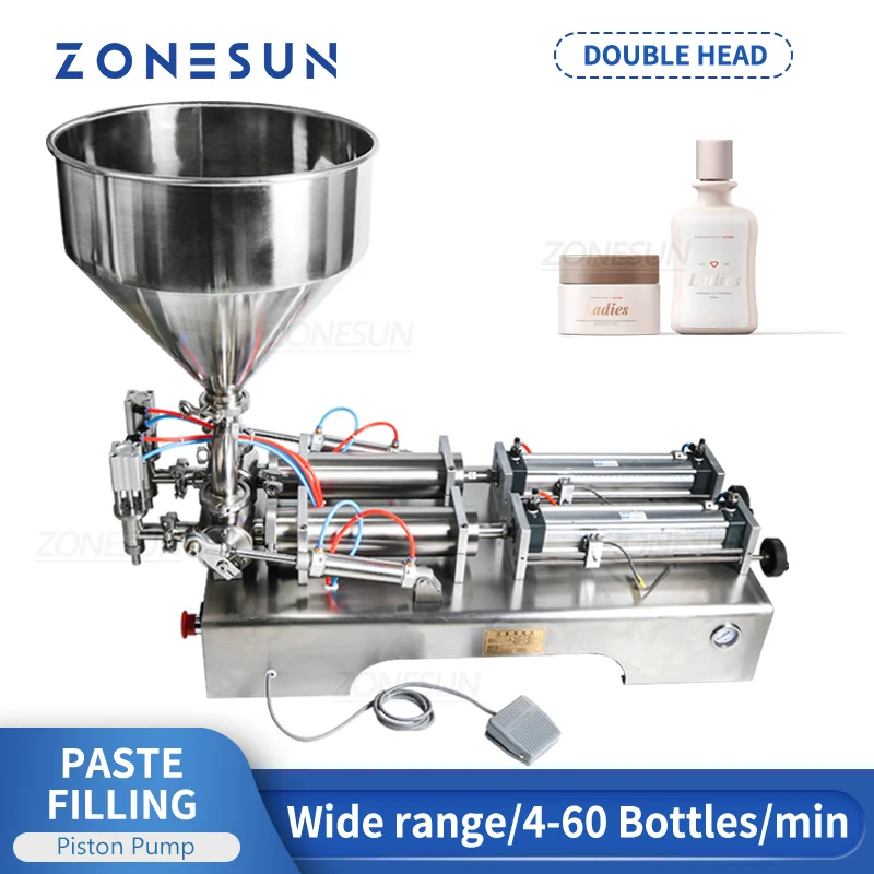 ZONESUN 2 Nozzles Paste Liquid Syrup Gel Nail Polish Cream Lotion Pigment Bottle Filler Filling Machine For Cosmetics