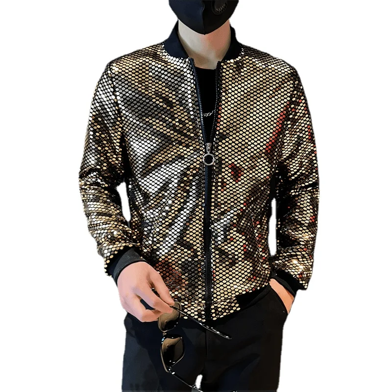 Spring and summer boys personality fashion sunscreen clothes nightclub fashion men thin jacket jacket gold sequin costume