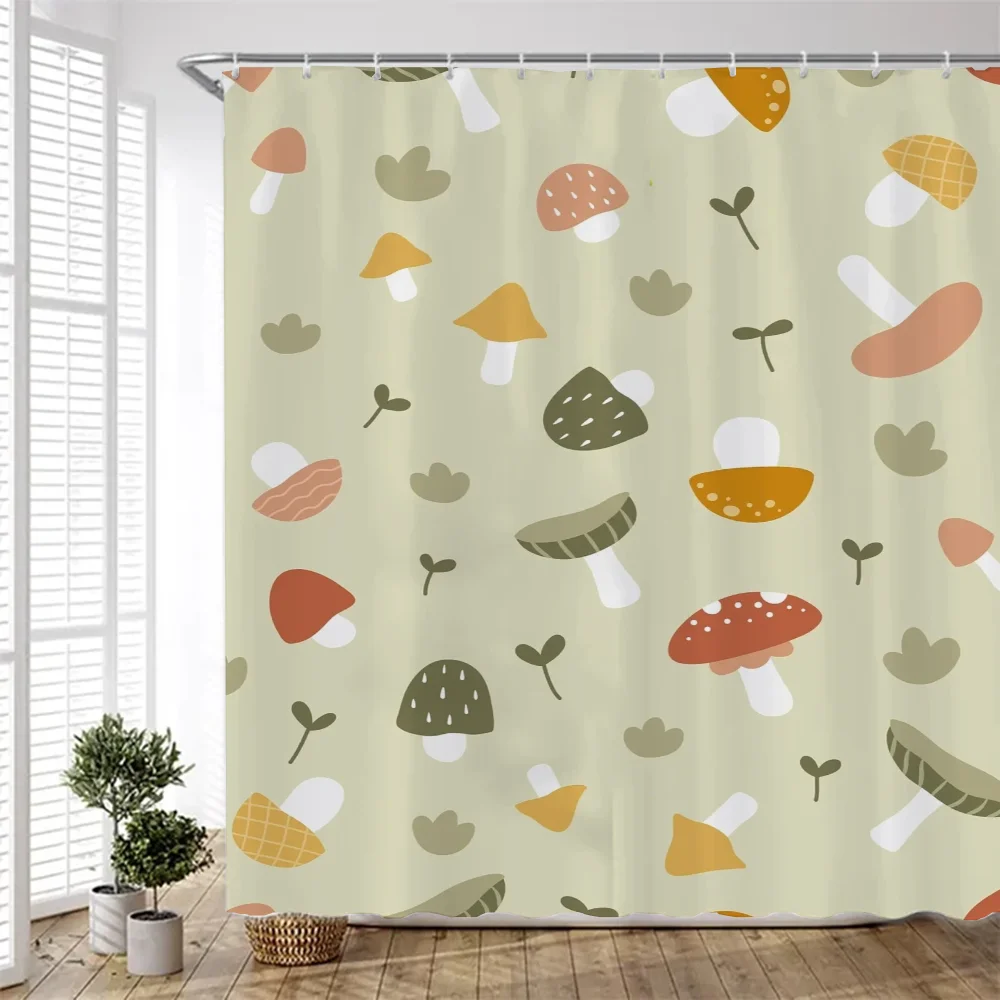 Kawaii Sewant Mushrooms Bath Shower Curtain for Bathroom Accessories Folding Partition Curtains Bedrooms Waterproof Fabric Set