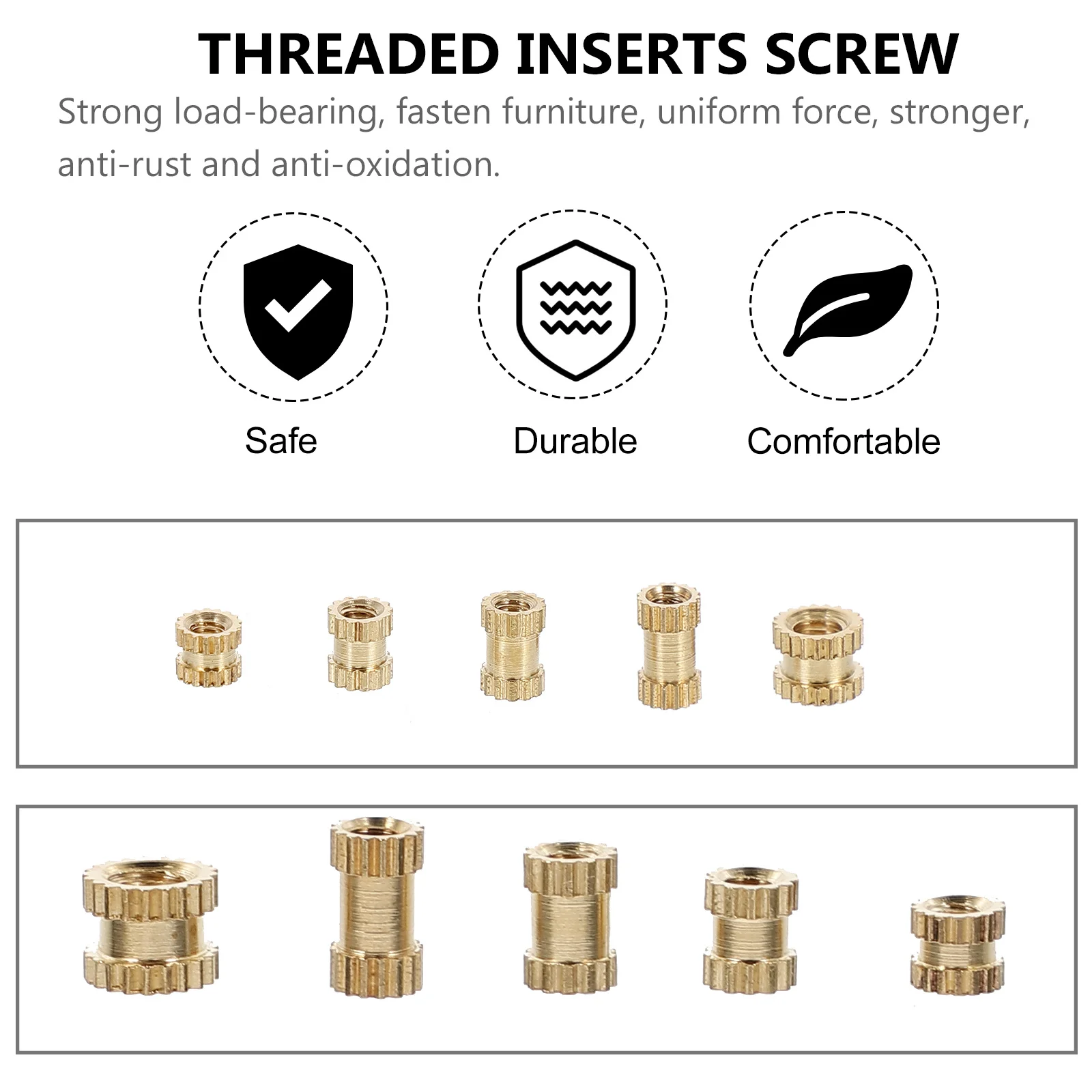 

500Pcs Threaded Inserts Nuts Zinc Alloy Flanged Thread Texture Durable Wood Furniture Connector for Pine Solid Plywood