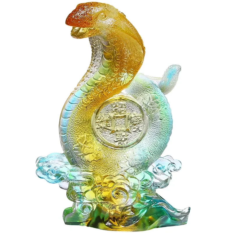 

High-end glazed handicrafts, zodiac snake ornaments, creative auspicious gifts, cute living room to attract wealth