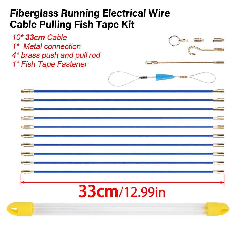 10Pcs Diameter 4mm 33/45cm Fiberglass Cable Push Puller Running Cable Wire Kit Electrical Cable Wall Installing Rods Wiring Tool