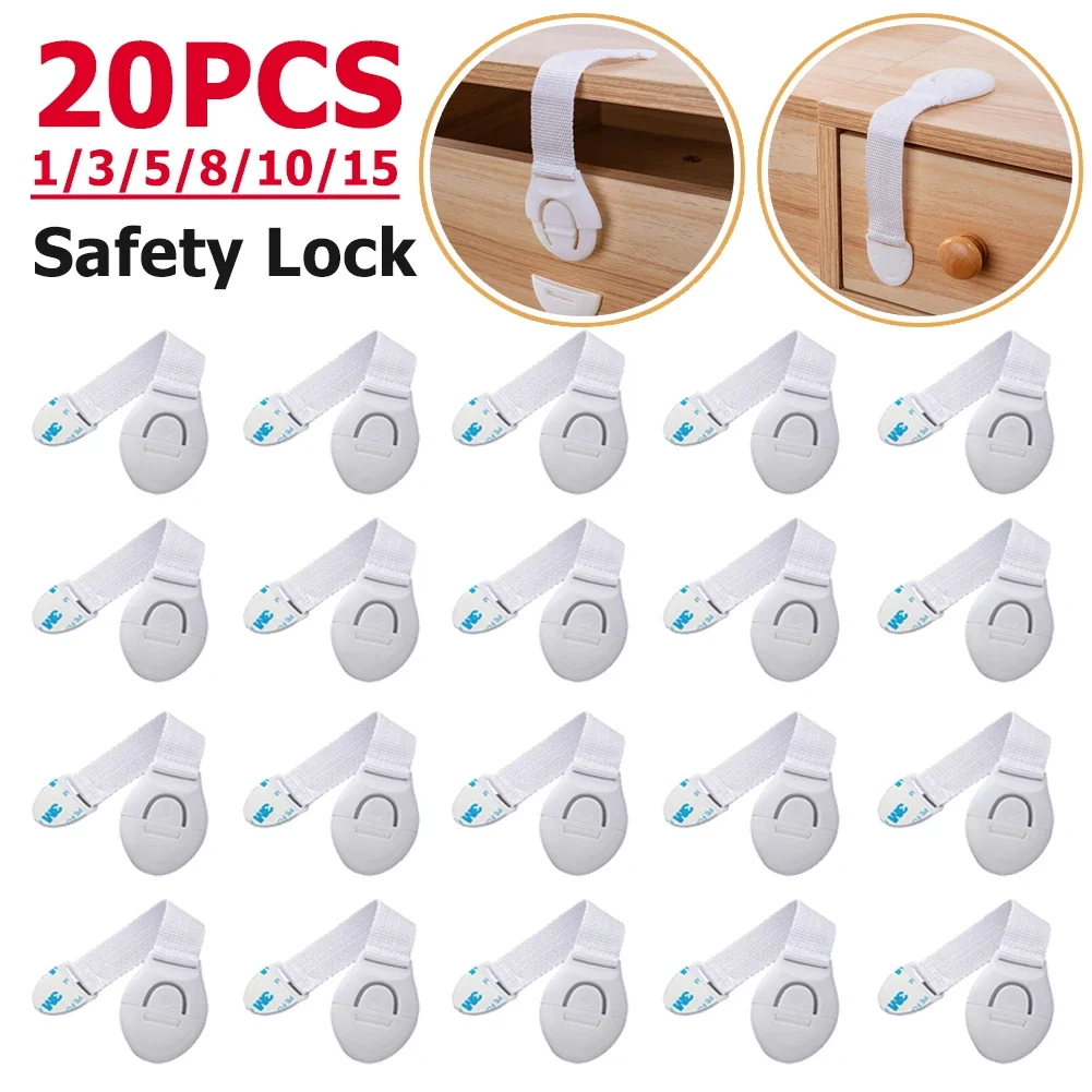 Cerraduras de correa de seguridad para niños, cerradura de cajón sin perforación, protección de plástico adhesivo, cerradura de puerta de seguridad para armarios y cajones, 1-20 piezas