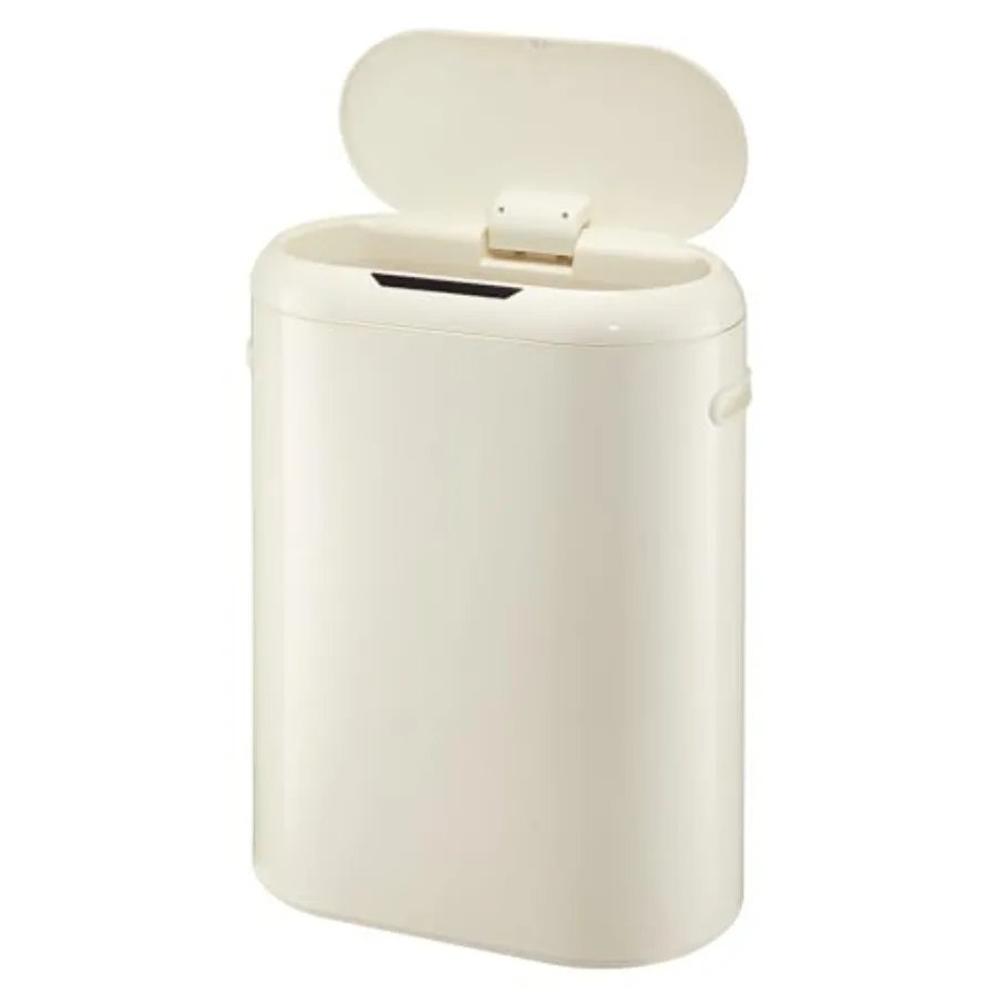 

Kitchen trash can with sensor-activated lid 13-gallon capacity cream white plastic hands-free operation for home and office use