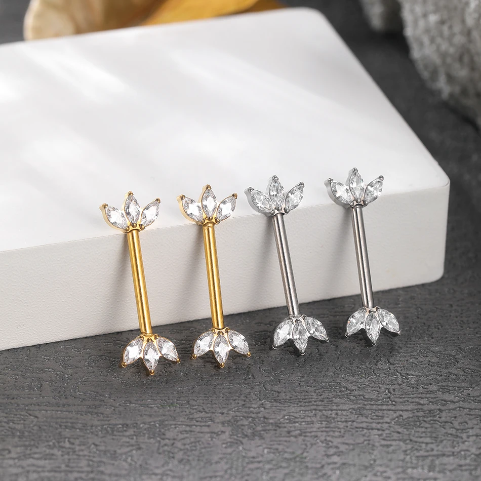 1/5PCS Titanium Zircon Nipple Rings Barbell Internally Thread Marquise CZ Nipple Shield Bar Helix Earring Piercings Jewelry 14G