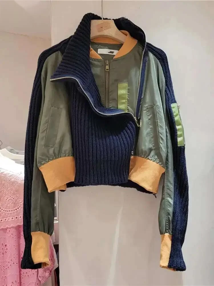 Langarm-Strickjacke mit Reißverschluss für Damen, Armeegrün, Top-Mode-Trend, Bomberjacken 2026, Herbst-Oberbekleidung 16UWU1D
