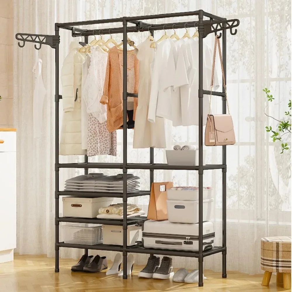 Simple Floor Standing Clothes Rack Double Row Multifunctional Storage Clothes Rack Household Floor Standing Storage Rack