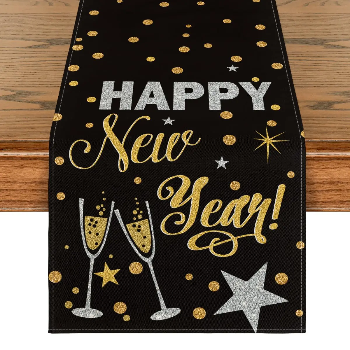 Artoid Mode Cheers باللونين الأسود والذهبي 2026، مفرش طاولة السنة الجديدة السعيدة، عيد الميلاد الشتوي عطلة المطبخ طاولة الطعام الديكور لـ Indo