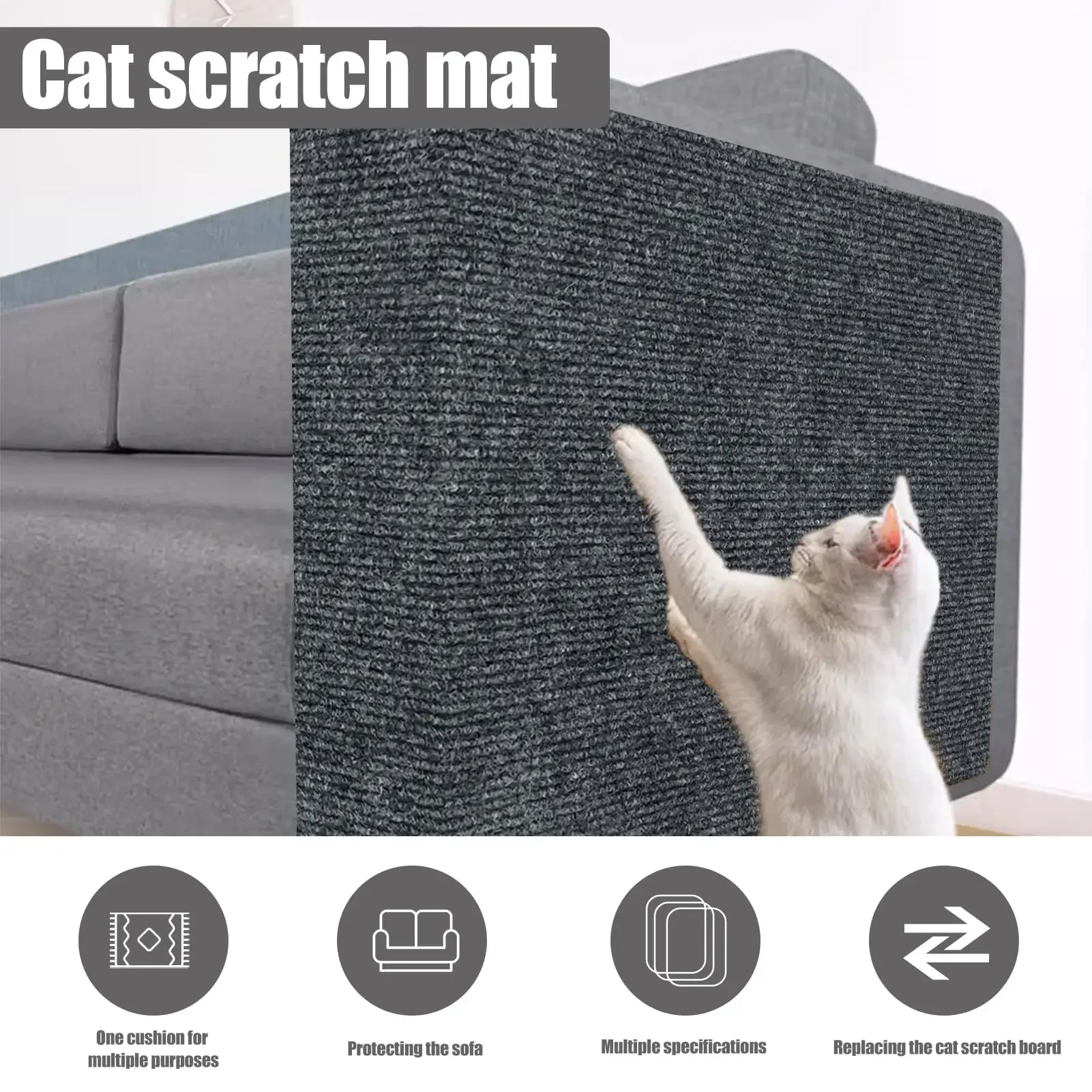 

Cat Scratching Post Carpet Cats Scratch Furniture Protector Mat Carpet with Self-Adhesive Trimmable Cat Scratching