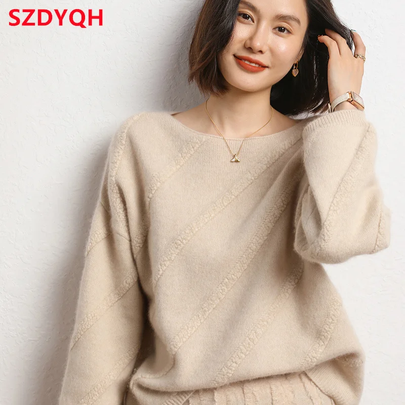 2023 Autumn Winter Women 100% Cashmere Sweater O-Neck High Quality Thicken Warm Pullover Female Loose Large Size Knitted Jumper