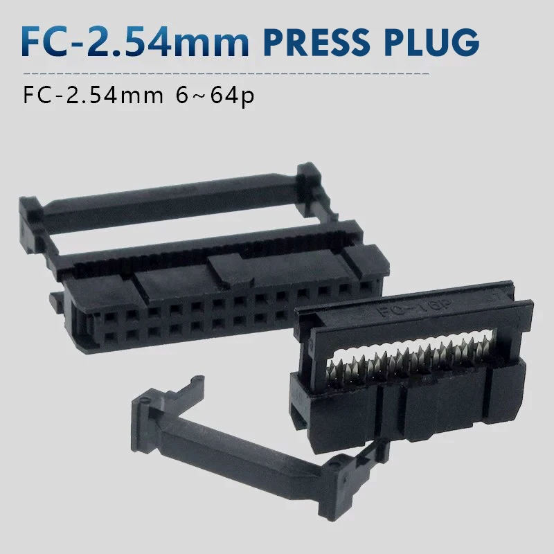 Black FC-2.54mm press cable horn plug IDC connector Double row holes nickel-plated JTAG press cable three-piece connector