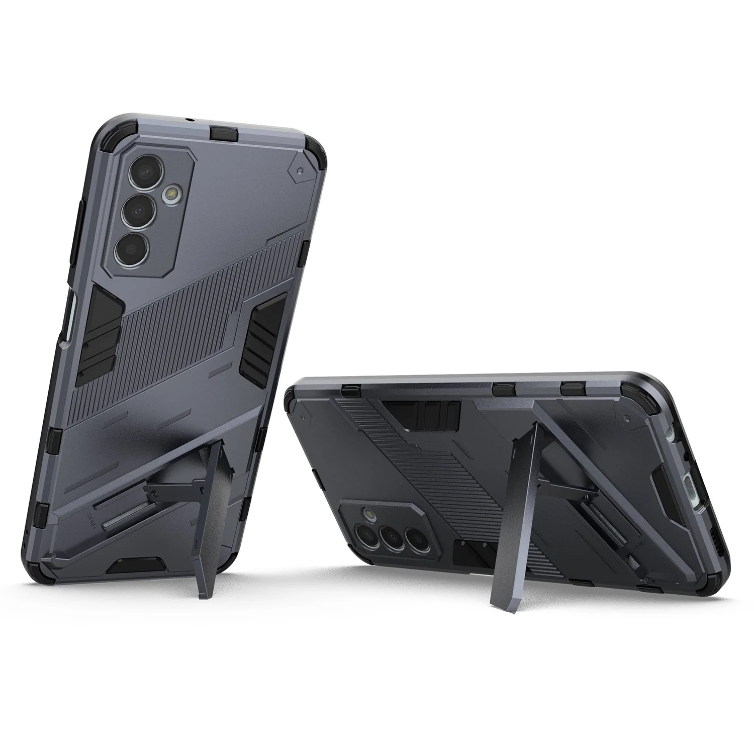 For Samsung Galaxy M13 4G Kickstand Protective Phone Case Drop-Proof Hard PC Soft TPU Hybrid Cover - Grey