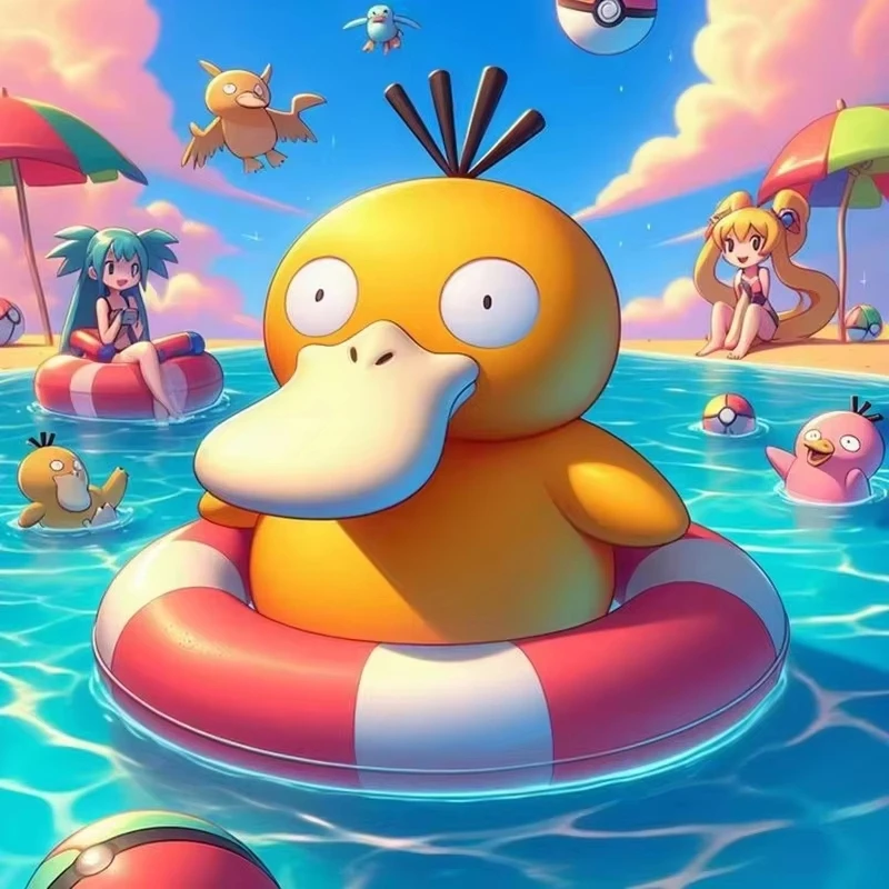 Cartoon Yellow Duck Swimming Pool Scene Oil Painting by Numbers Kit Summer Seaside Holiday Hand Painted Canvas Decor