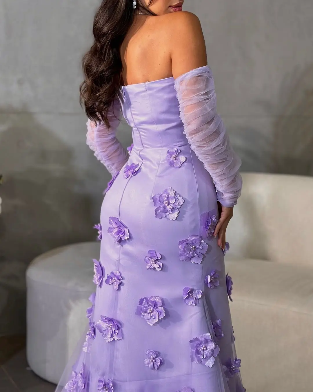 SWEMILE فساتين للمناسبات الخاصة Mermaid Strapless Floor-Length Tulle Zipper Up Short Sleeves Dresses For Special Events