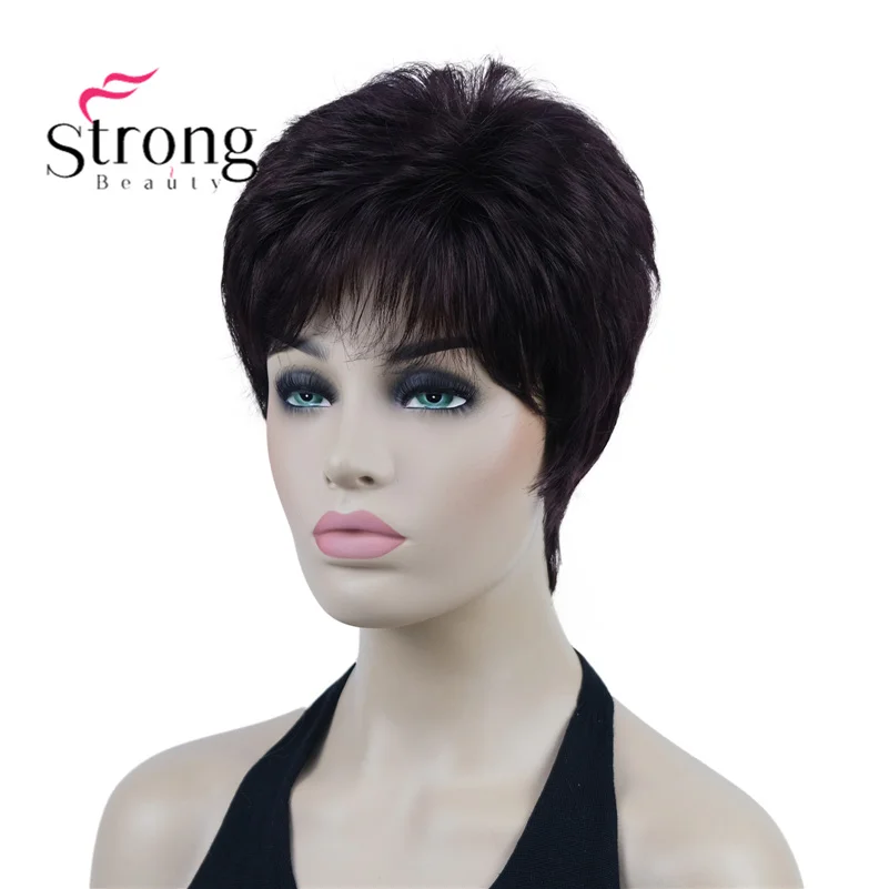 

StrongBeauty Short Wig Women Brown Mixed Auburn Straight Synthetic Hair Wigs for Women