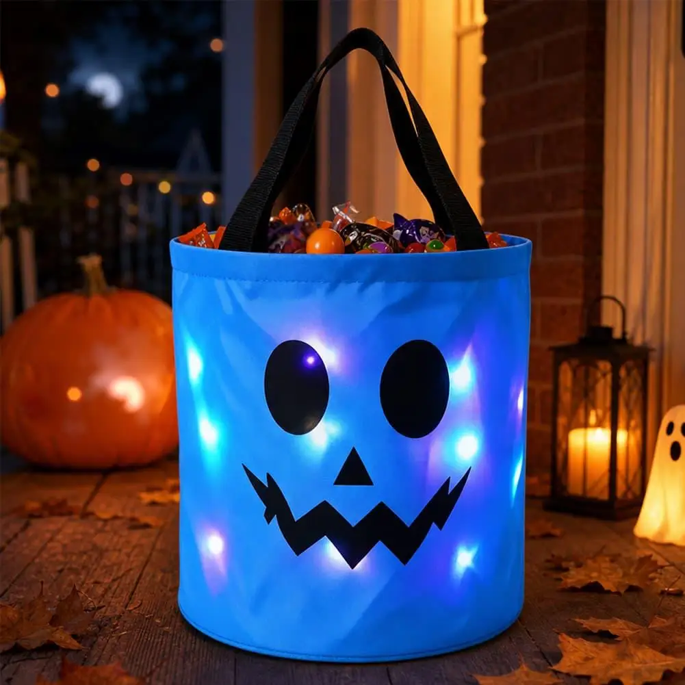 Halloween Trick Or Treating Parties Buckets Luminous Pumpkin Candy Bucket LED Fabric Candy Bag Holiday Party Decoration Gift