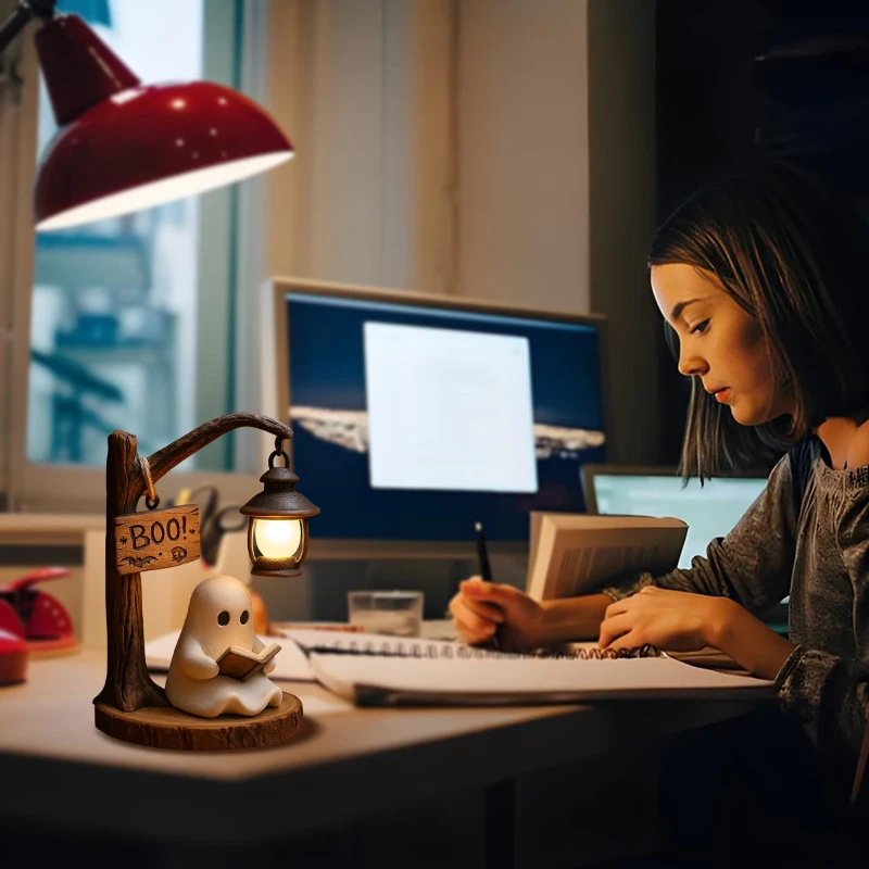 Cute Ghost Reading Lantern - Boo, Ghost Reading Book Lamp, Halloween Cute 3D LED Night Light