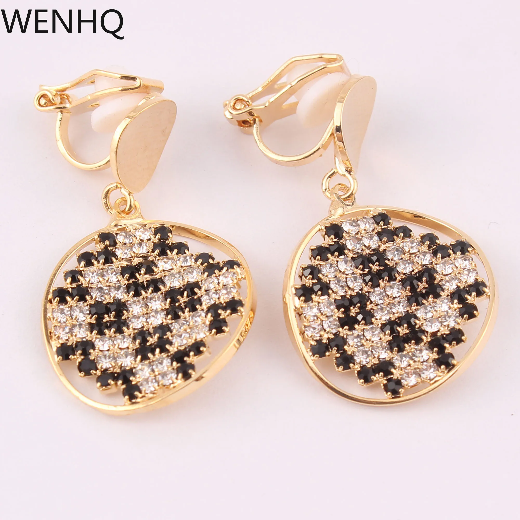 WENHQ Korean Style 18K Gold Color Drop Clip on Earrings Women's Elegant Bridesmaid Wedding Cuff Fake Ear Clip Jewelry Good Gift