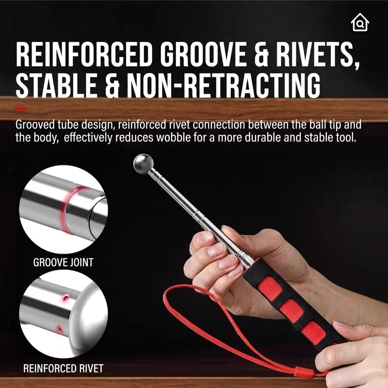 Telescopic Hollow Inspection Hammer – Stainless Steel Retractable Sound Check Hammer, for Wall, Ceiling & Tile Hollow Detection