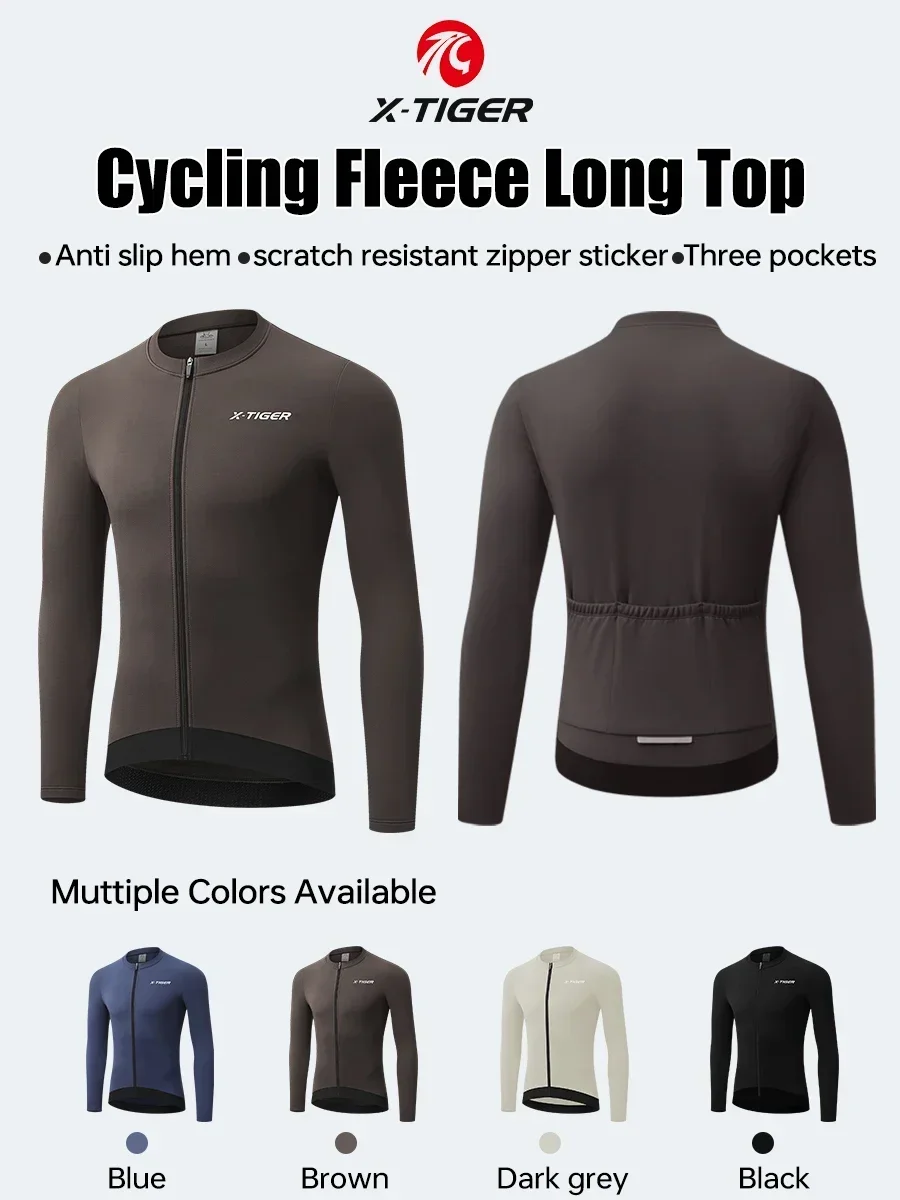 X-TIGER Fleece-Radtrikot für Herren, thermisches Radshirt mit langen Ärmeln, Fahrradshirt mit 3 Taschen und rutschfestem Saum für Rennrad- und Mountainbike-Fahrten. – Detail 1