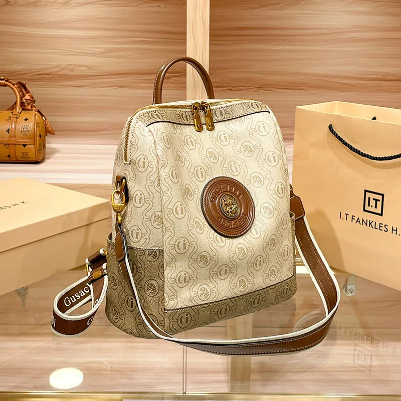 

2026 New Hong Kong Luxury Genuine Leather Backpack,Large Capacity Lightweight Commuter Travel Daypack for Women