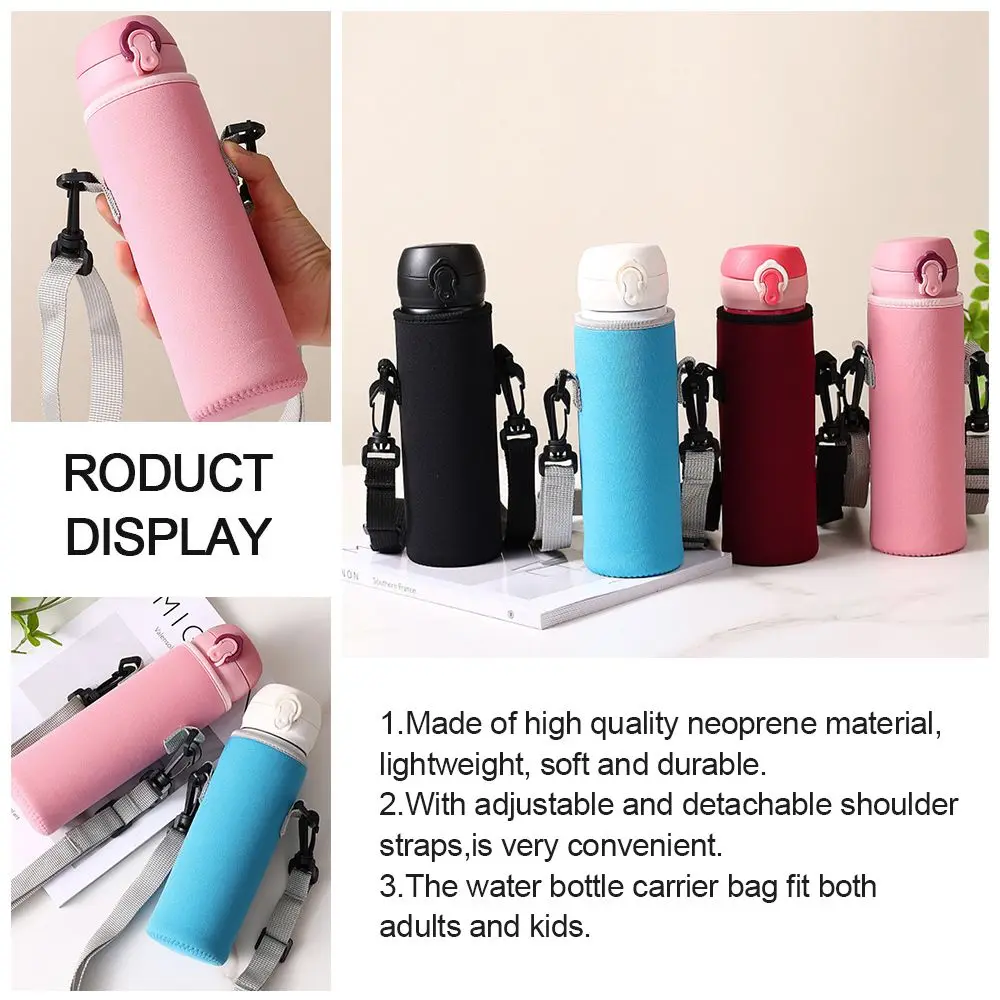 1 Pc Water Bottle Cover Bag Pouch With Strap Neoprene Bottle Cup Sleeve Shoulder Strap Black Bottle Carrier Insulat Bag Portable