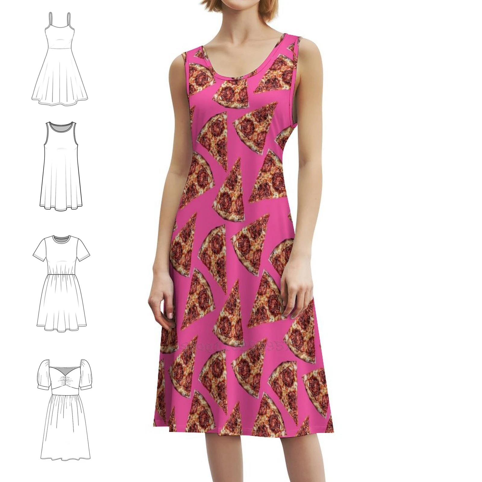 

Вечерние пиццы с розовым узором и вырезом в форме сердца, элегантное летнее праздничное платье для женщин, акварельный узор, Purru Food Pizza