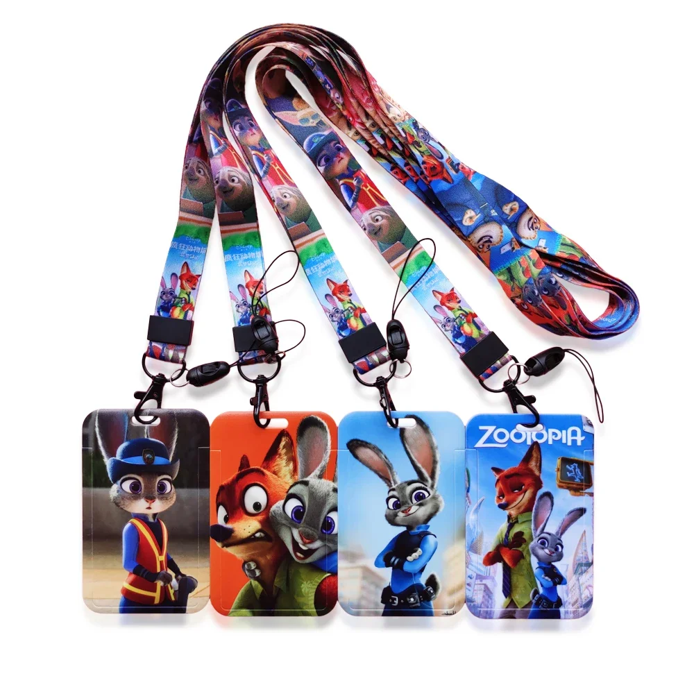 Disney Zootopia Boys Girls Plastic Anime ID Card Holder  Fashion Badge Sliding Work Name Tag Bus Lanyard Card Holder